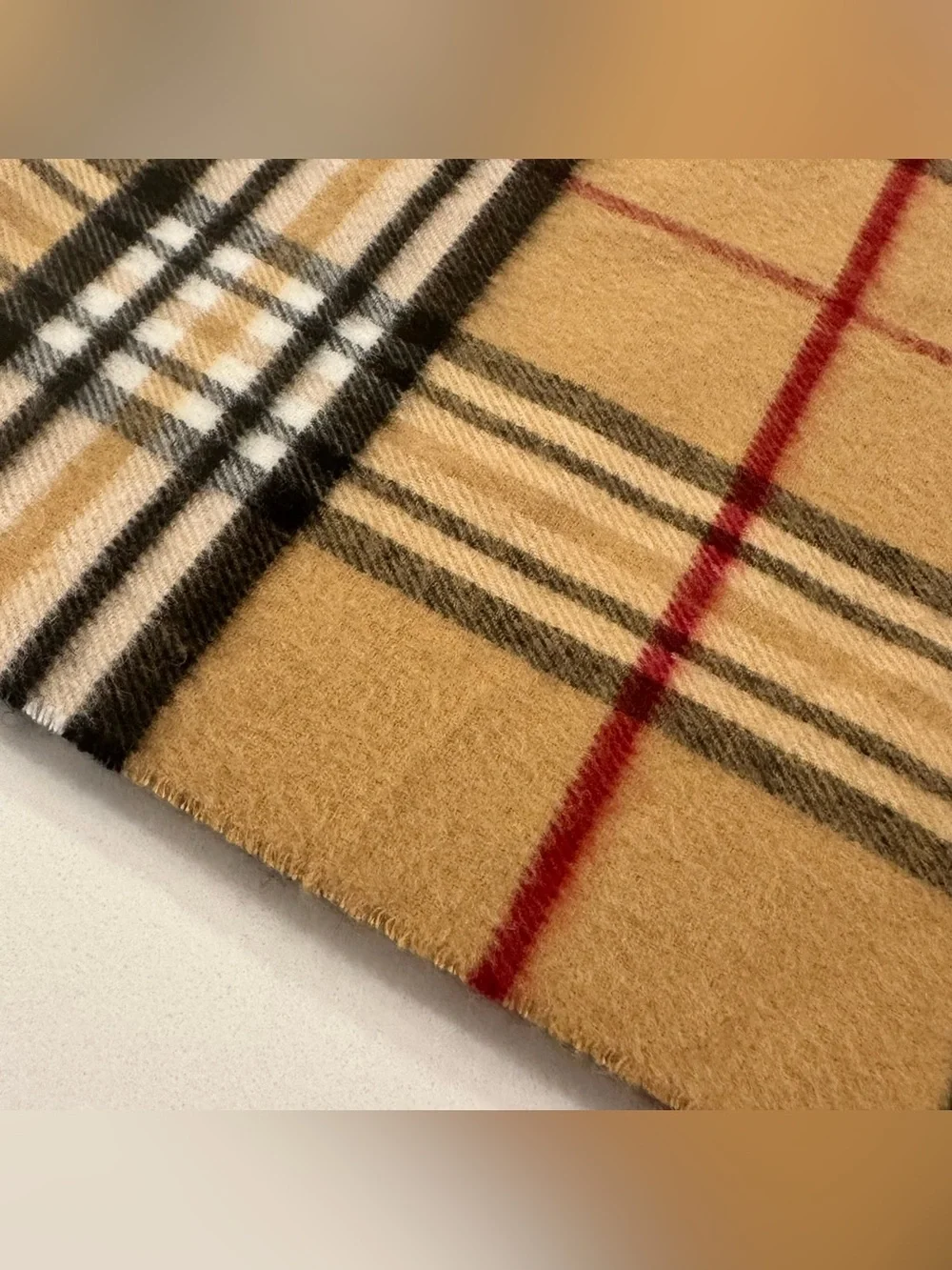 V. Fraas Cashmink Plaid Scarf Tan Red Black Fringed Made In Germany Soft Vintage